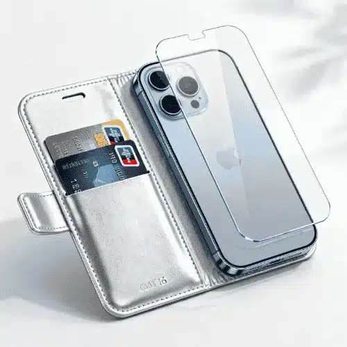 iphone 16 silver card holder case with screen protector