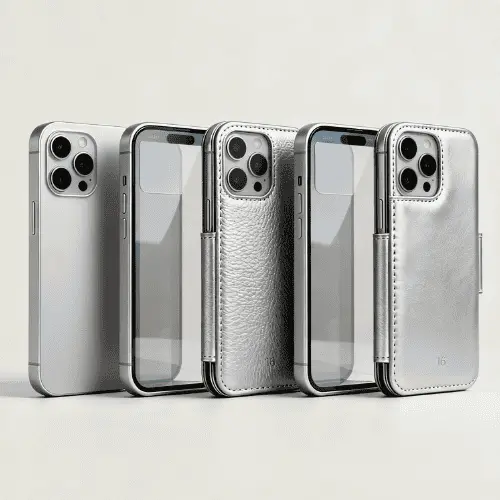 iphone 16 silver card holder case with screen protector