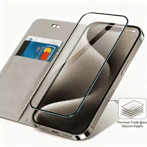 iphone 16 silver card holder case with screen protector